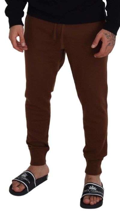 Shop Dolce & Gabbana Elegant Brown Cashmere Jogger Men's Pants