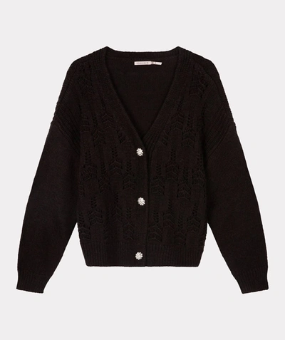 Shop Esqualo Pointelle Knit Cardigan In Black
