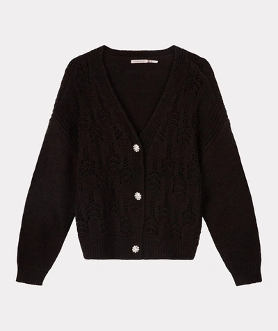 Esqualo Pointelle Knit Cardigan In Black