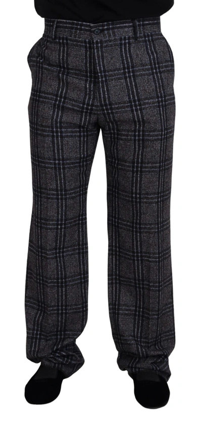 Shop Dolce & Gabbana Gray Checkered Mid Waist Men Men's Pants