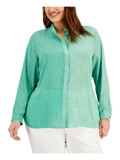 Shop Anne Klein Plus Womens Dot Print Tunic Button-down Top In Multi