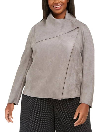 Shop Anne Klein Plus Womens Faux Suede Cold Weather Wrap Coat In Grey