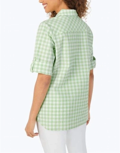 Shop Foxcroft Seeksucker Gingham Pocket Shirt In Sweet Kiwi In Green