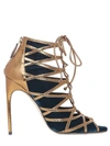 BRIAN ATWOOD 110Mm Gracie Velvet & Ayers Cage Sandals, Petrol/Bronze