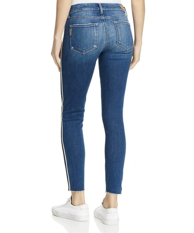 Paige Verdugo Ankle Piping Raw Hem Jean In Indigo/cream In Blue