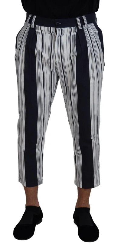Shop Dolce & Gabbana White Cotton Striped Cropped Men's Pants