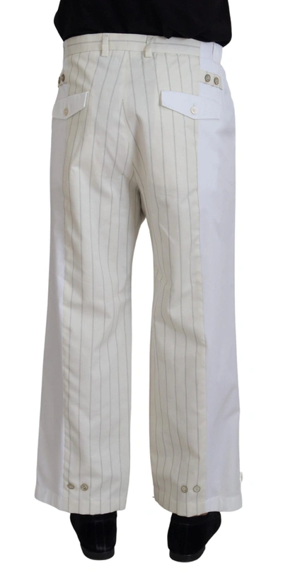 Shop Dolce & Gabbana White Cotton Striped Formal Men's Pants