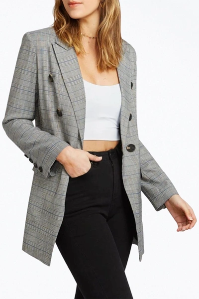 Shop Belle & Bloom Double-breasted Prince Of Wales Checked Woven Blazer In Charcoal/blue In Grey