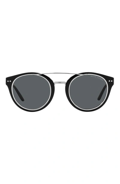 Shop Ralph Lauren 49mm Round Sunglasses In Black