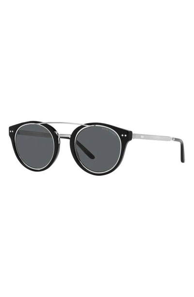 Shop Ralph Lauren 49mm Round Sunglasses In Black