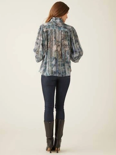 Fifteen Twenty Shirred Blouse In Blue Snake Print In Silver