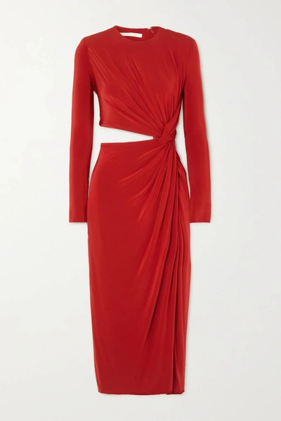 Shop Jason Wu Long Sleeve Jersey Dress Cut Out Detail In Deep Red In Silver