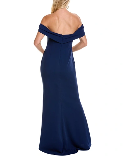 Shop Badgley Mischka Twist Off-the-shoulder Gown In Blue