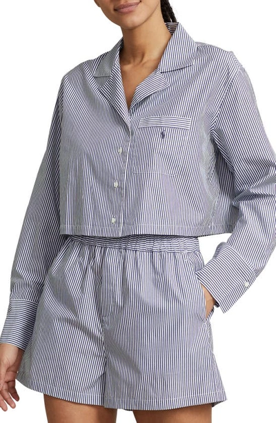 Shop Polo Ralph Lauren Crop Cotton Poplin Short Pajamas In Purple Stripes