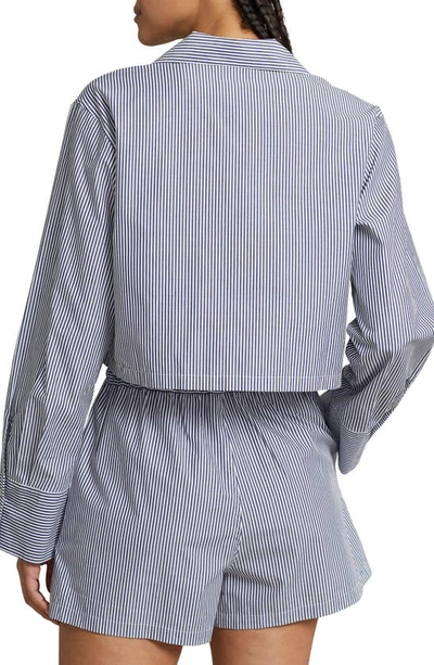 Shop Polo Ralph Lauren Crop Cotton Poplin Short Pajamas In Purple Stripes