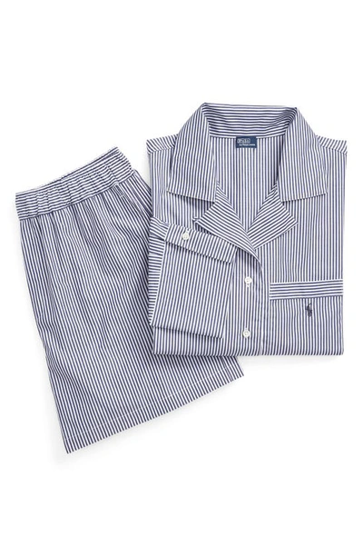 Shop Polo Ralph Lauren Crop Cotton Poplin Short Pajamas In Purple Stripes