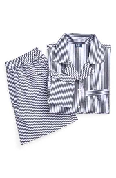 Polo Ralph Lauren Crop Cotton Poplin Short Pajamas In Purple Stripes