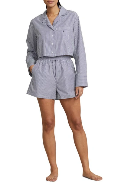 Shop Polo Ralph Lauren Crop Cotton Poplin Short Pajamas In Purple Stripes