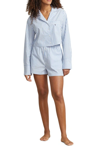 Shop Polo Ralph Lauren Crop Cotton Poplin Short Pajamas In Wide Stripes