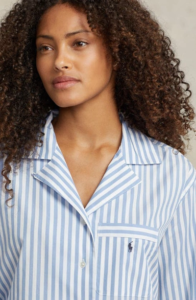 Shop Polo Ralph Lauren Crop Cotton Poplin Short Pajamas In Wide Stripes