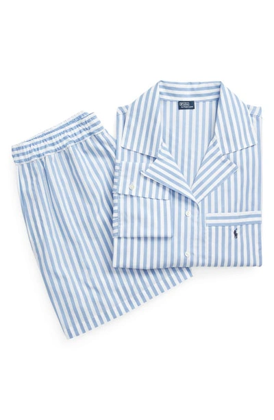 Shop Polo Ralph Lauren Crop Cotton Poplin Short Pajamas In Wide Stripes