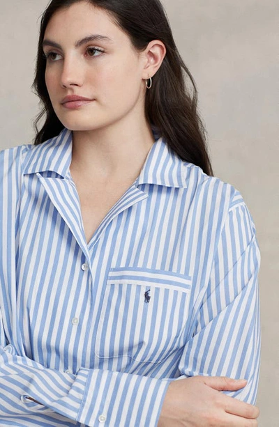 Shop Polo Ralph Lauren Crop Cotton Poplin Short Pajamas In Wide Stripes