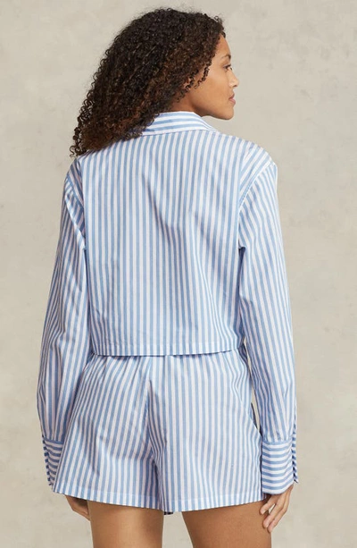 Shop Polo Ralph Lauren Crop Cotton Poplin Short Pajamas In Wide Stripes