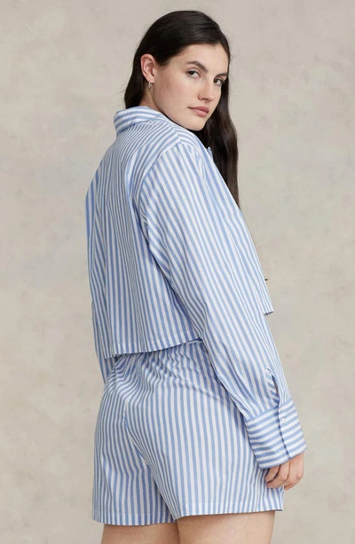 Shop Polo Ralph Lauren Crop Cotton Poplin Short Pajamas In Wide Stripes