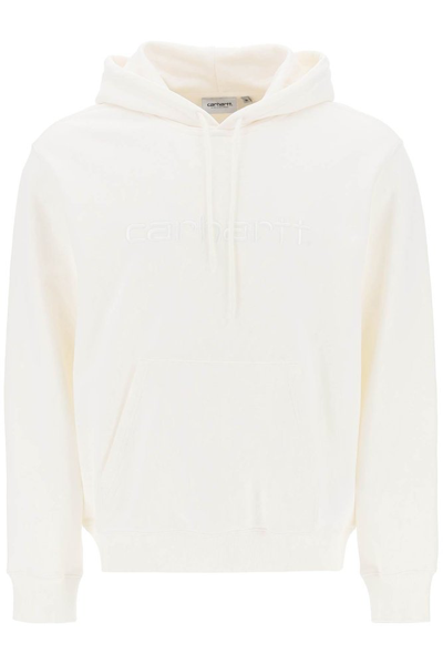 Shop Carhartt Wip Logo Embroidered Drawstring Hoodie In White
