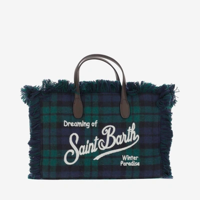Shop Mc2 Saint Barth Check Wool Leather Tote Handbag In Green In Multi