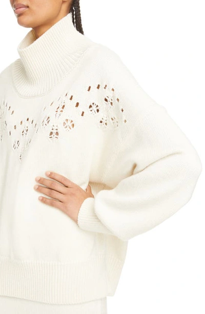 Shop Chloé Openwork Detail Wool Turtleneck Sweater In 107-iconic Milk