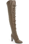 Jimmy Choo 'maloy 95' Buckle Crisscross Lace-up Leather Boots In Taupe Grey