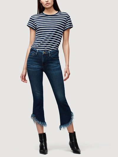 Frame Le Crop Mini Boot Shredded Raw Jean In Bayberry In Blue