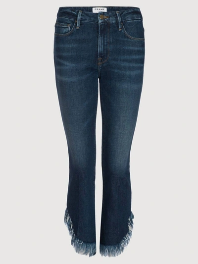 Frame Le Crop Mini Boot Shredded Raw Jean In Bayberry In Blue