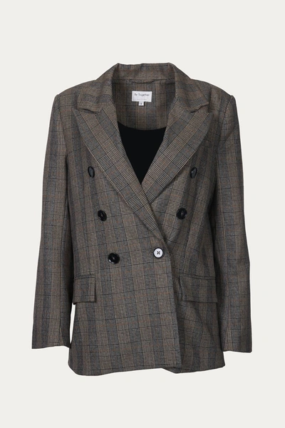 Shop By Together Prince Of Wales Double-breasted Blazer In Brown In Grey