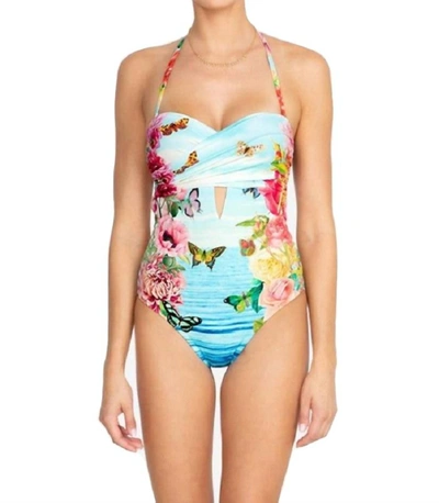 Shop Johnny Was Costa Azul Cut Out One Piece Swimsuit In Blue Multi