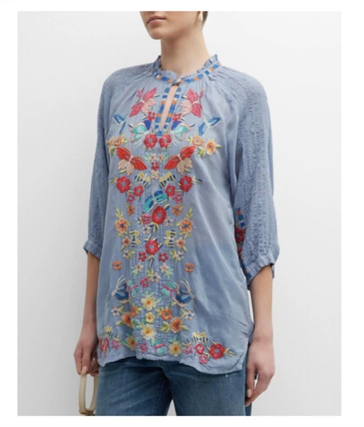 Shop Johnny Was Leona Tunic Top In Fog In Blue