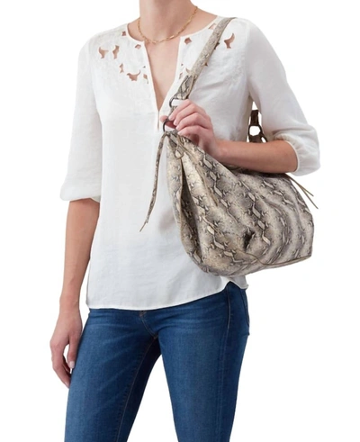 Shop Hobo Lennox Leather Shoulder Bag In Glam Snake In Beige