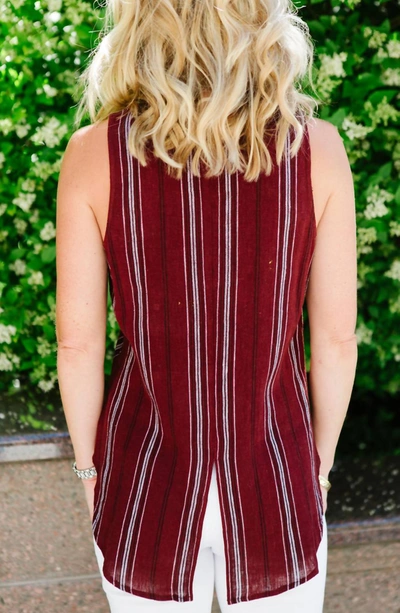 Shop Sanctuary Tie Front Craft Shell Blouse In Henna Stripe In Red