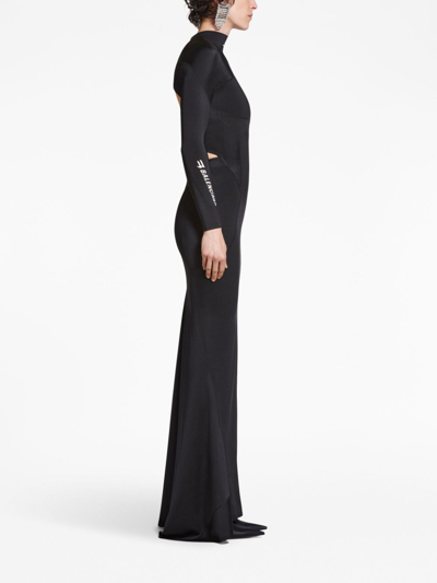 Shop Balenciaga Sporty B Long-sleeve Maxi Dress In Black
