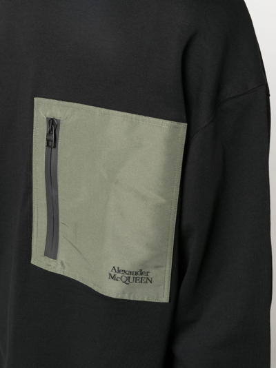 Shop Alexander Mcqueen Contrasting Pocket Crew Neck Sweatshirt In Black