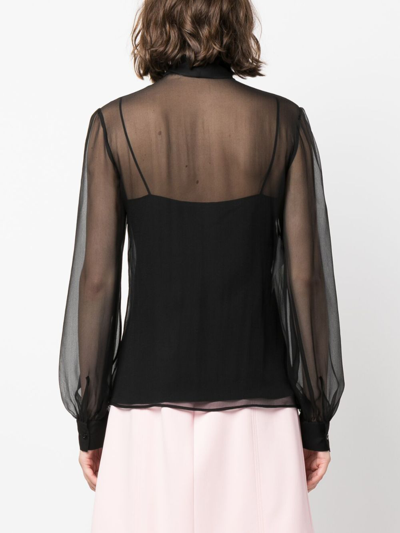Shop Moschino Semi-sheer Silk Blouse In Black