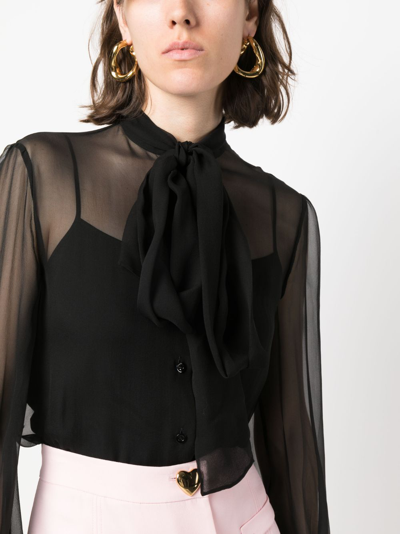 Shop Moschino Semi-sheer Silk Blouse In Black