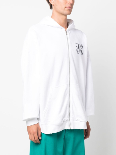 Shop Palm Angels Monogram-embroidered Cotton Hoodie In White