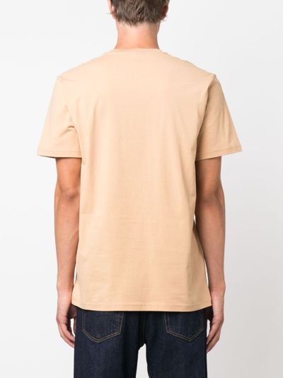 Moschino Organic Cotton Crew Neck T-shirt With Logo Patch In Neutrals