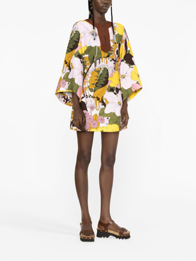 Shop La Doublej The Kaftan Mini Floral-print Dress In Pink