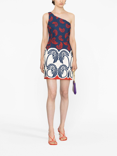La Doublej Palmetto Placée-print Minidress In Blue