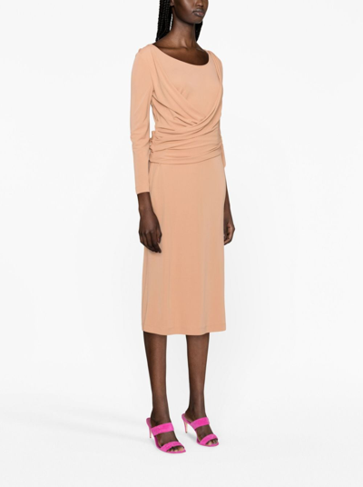 Shop Alberta Ferretti Round-neck Draped Midi Dress In Pink