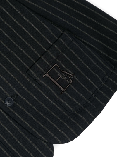 Shop Emporio Armani Logo-embroidered Pinstripe-pattern Jacket In Blue