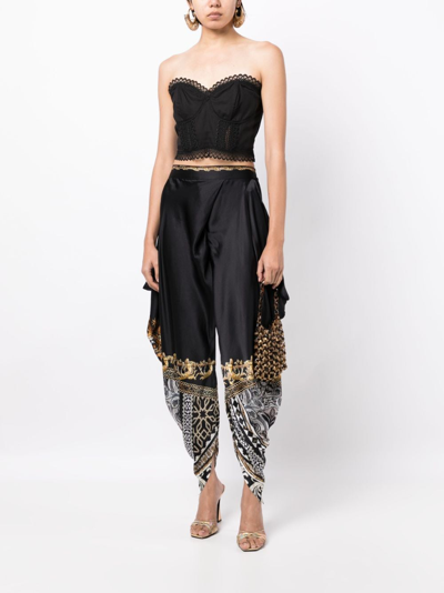 Shop Camilla Graphic-print Draped Silk Trousers In Black